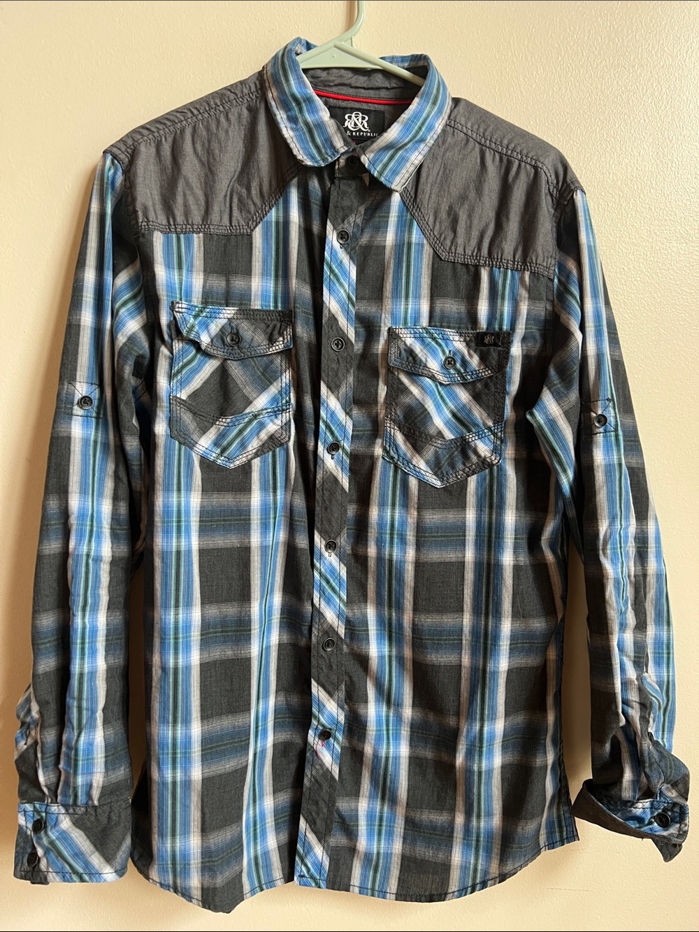 Rock & Republic Men's Plaid Button-Down Shirt workwear ranch Duttons cowboy